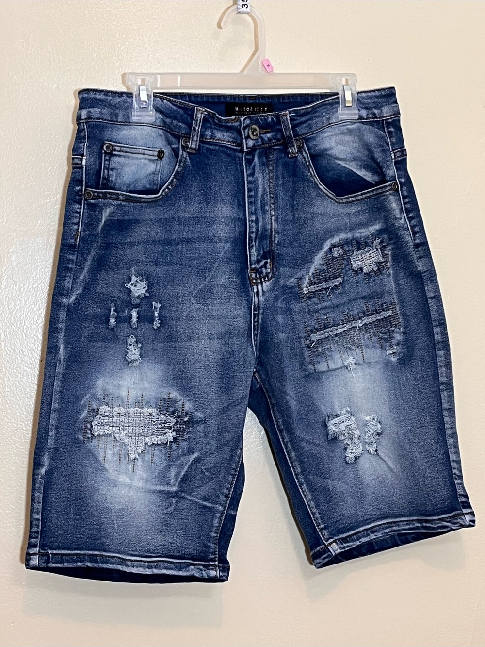 Society Men's Distressed Denim Shorts in Dark Blue